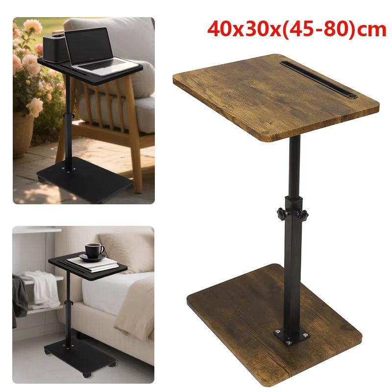 C Shaped Living Room Side Table Sofa Side Cabinet Mobile Coffee Table Simple Bedroom Bedside Table With Wheels 40x30x(45-80)cm
