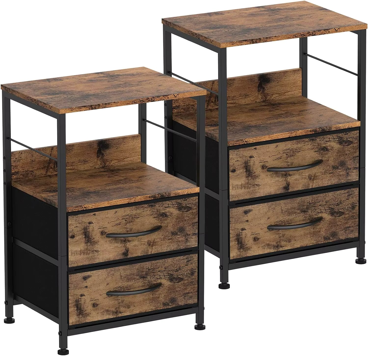 2 PACK End Table with Fabric Drawers Nightstands Bedroom Side Table Storage Shelf
