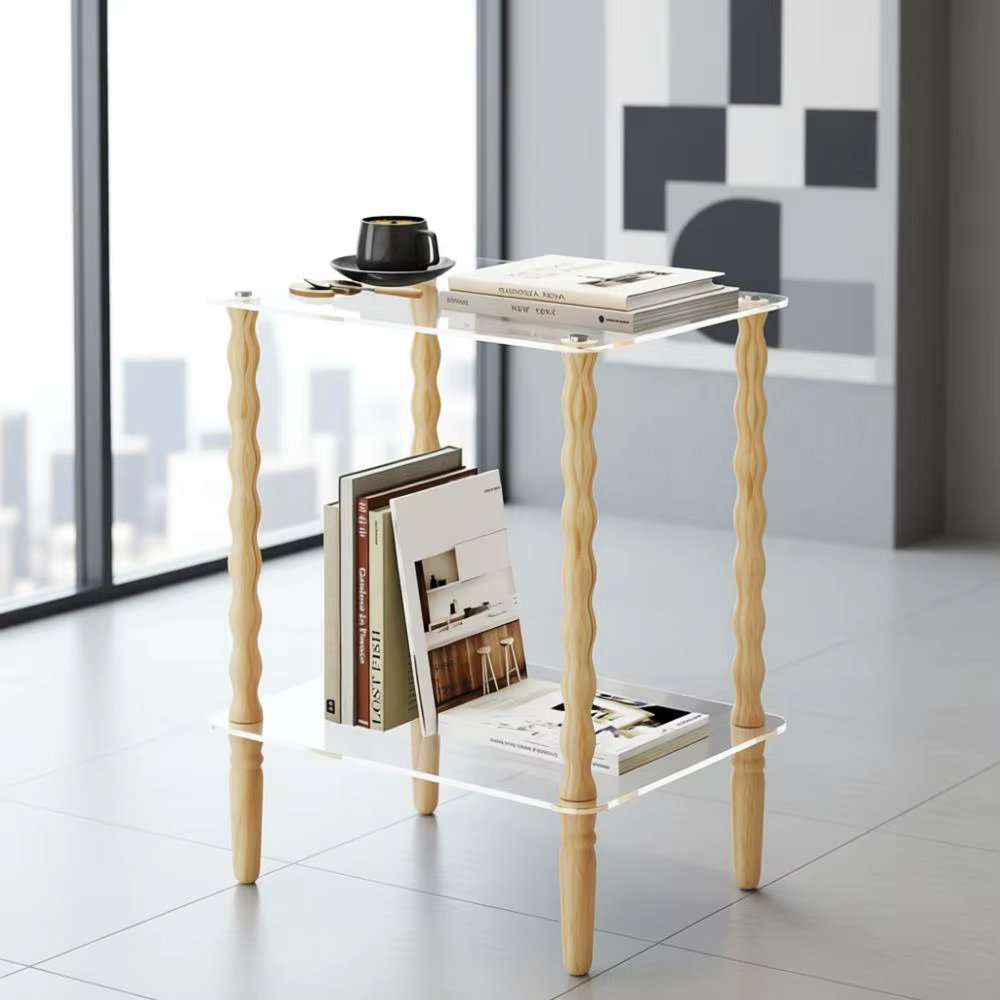 Vintage Spindle Side Table, 2-Tier Small End Table with Storage Shel, ern Wood Nightstand or Living Room, Narrow RecCoee Tables