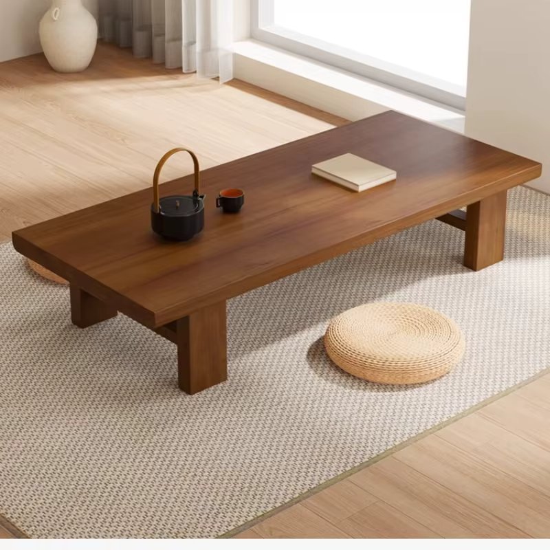 ‌Zen Style Solid Wood Coffee Table‌ -Thicken Ottoman with Anti-Scratch Base for Living Room, Japanese-Inspired Tatami Tea Table‌