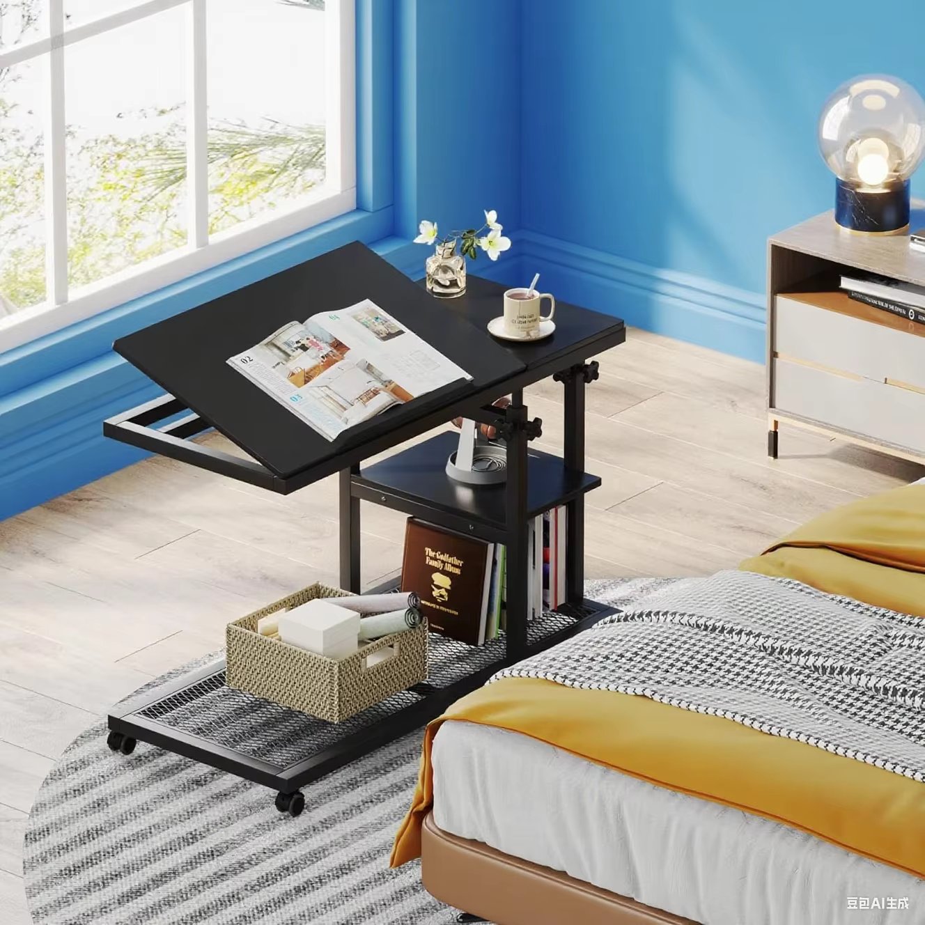 End tables, tea tables/coffee tables, simple design with wheels for bedroom and study use
