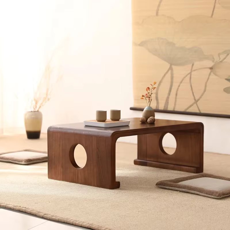 Japanese Tatami Tea Table Solid Wood Ottoman Desk Coffee Table Multi Functional Study Desk for Floor Window Balcony