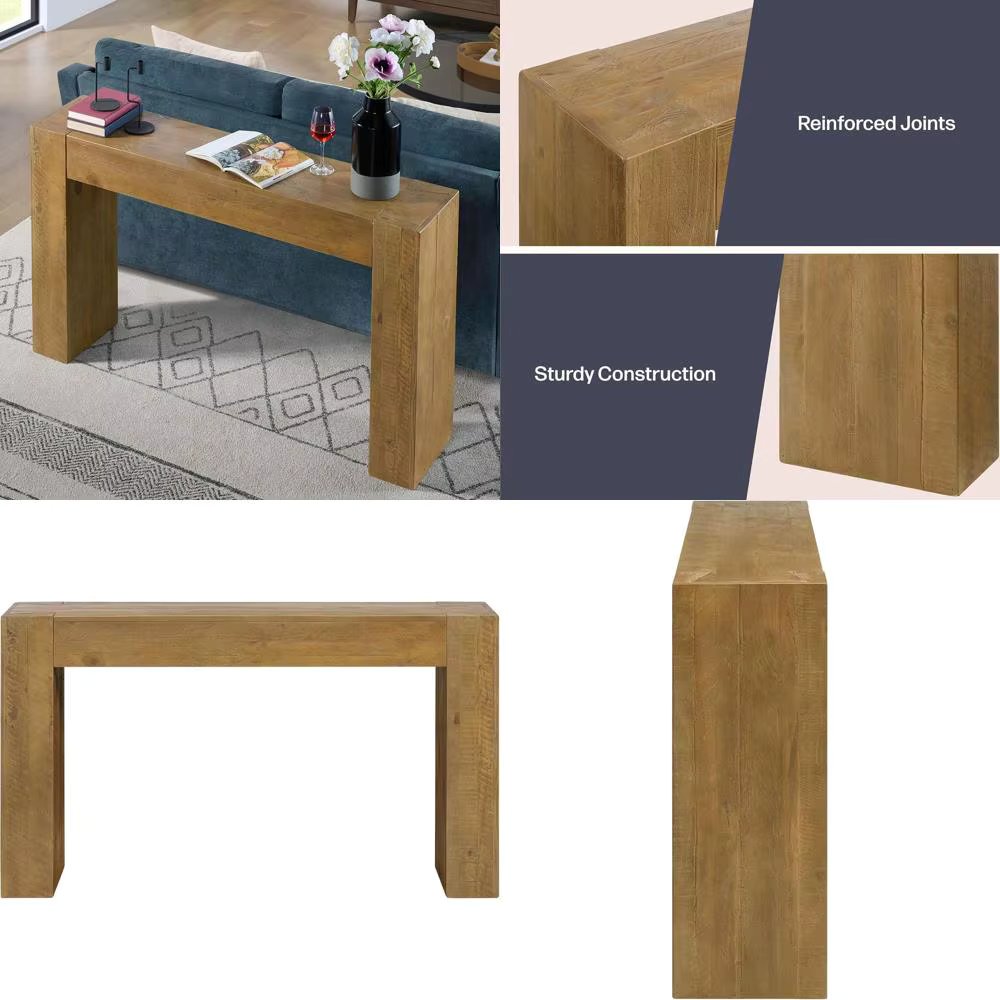 Solid Wood Console Table – 56 Inch Rustic Entryway Furniture for Living Room, Behind Couch, or Hallway (Oak)