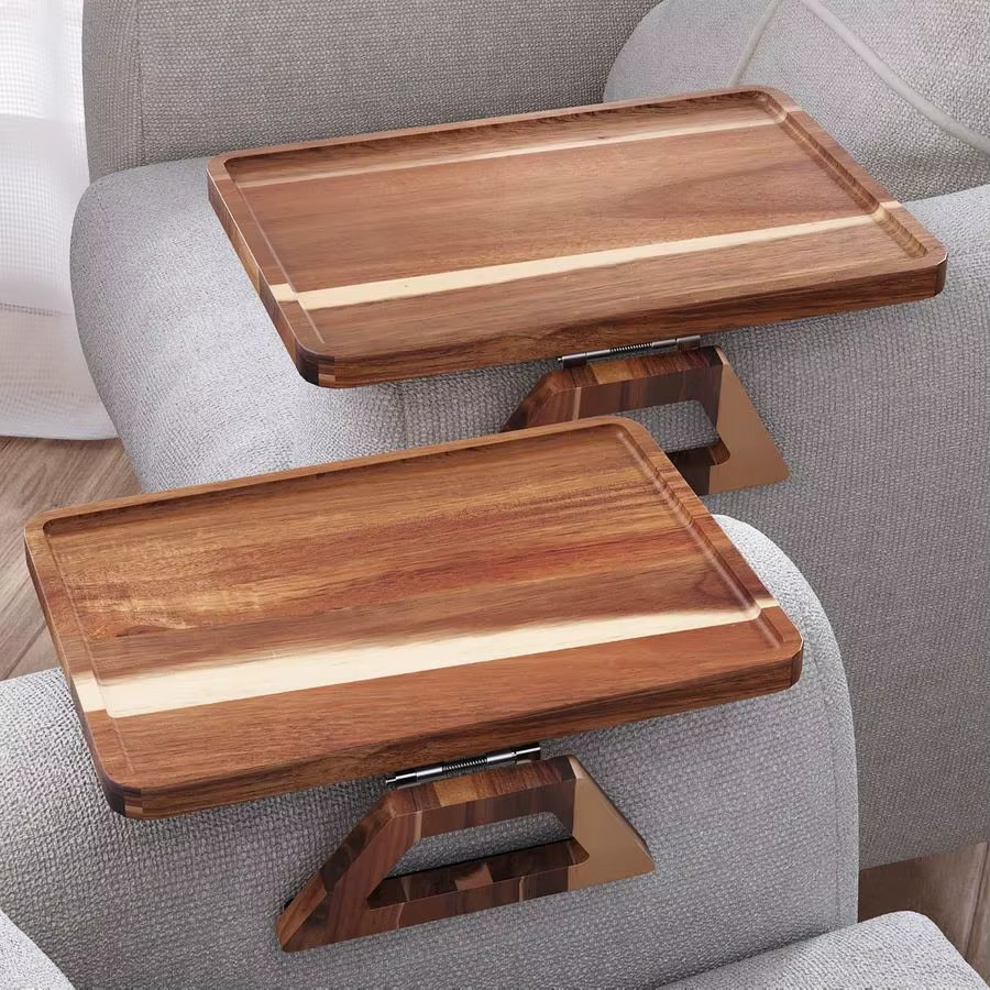 Pack Acacia Wood Couch Arm Tray,Couch Tray,Folding Sofa Armrest Trays,Couch Arm Table ClipOn Couch Desk for Drinks,Snacks,Phone,