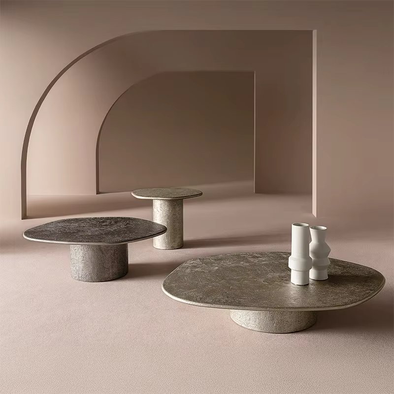 Designer irregular-shaped  coffee table luxury retro brass color vintage wabi-sabi style antique art side table