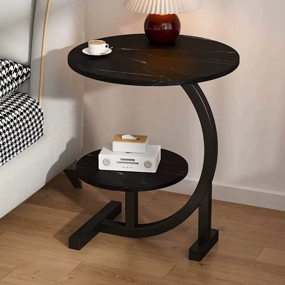 Space-Saving Modern Round Coffee Table – 2-Tier, Easy Assembly, For Living Room/Bedroom/Office, Scandinavian Wood Finish