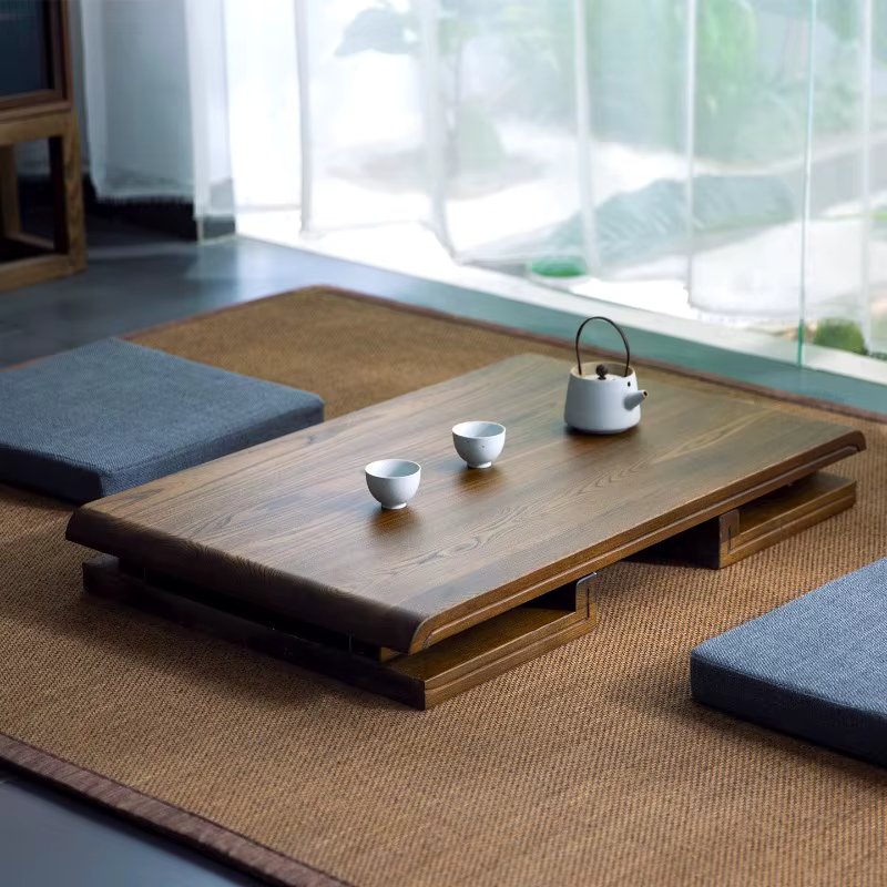 Japanese Style Tatami Tea Table Solid Wood Low Coffee Table for Floor Sitting Zen Meditation Desk Living Room Side Tables Decor