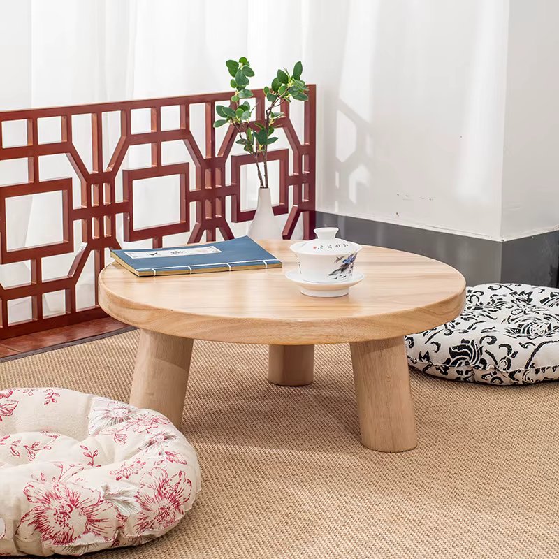 Simple Solid Wood Mini Round Low Table Japanese Kotatsu Tea Desk for Bay Window Tatami Floor Tables Living Room Home Decor