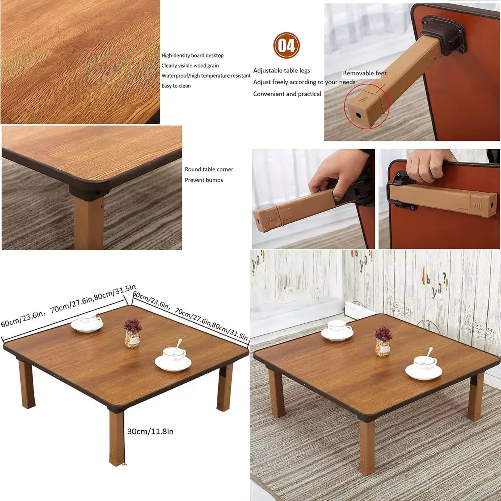 Japanese-Style 60x60cm Square Table for Tea, Dining, Study, or Seating on Tatami