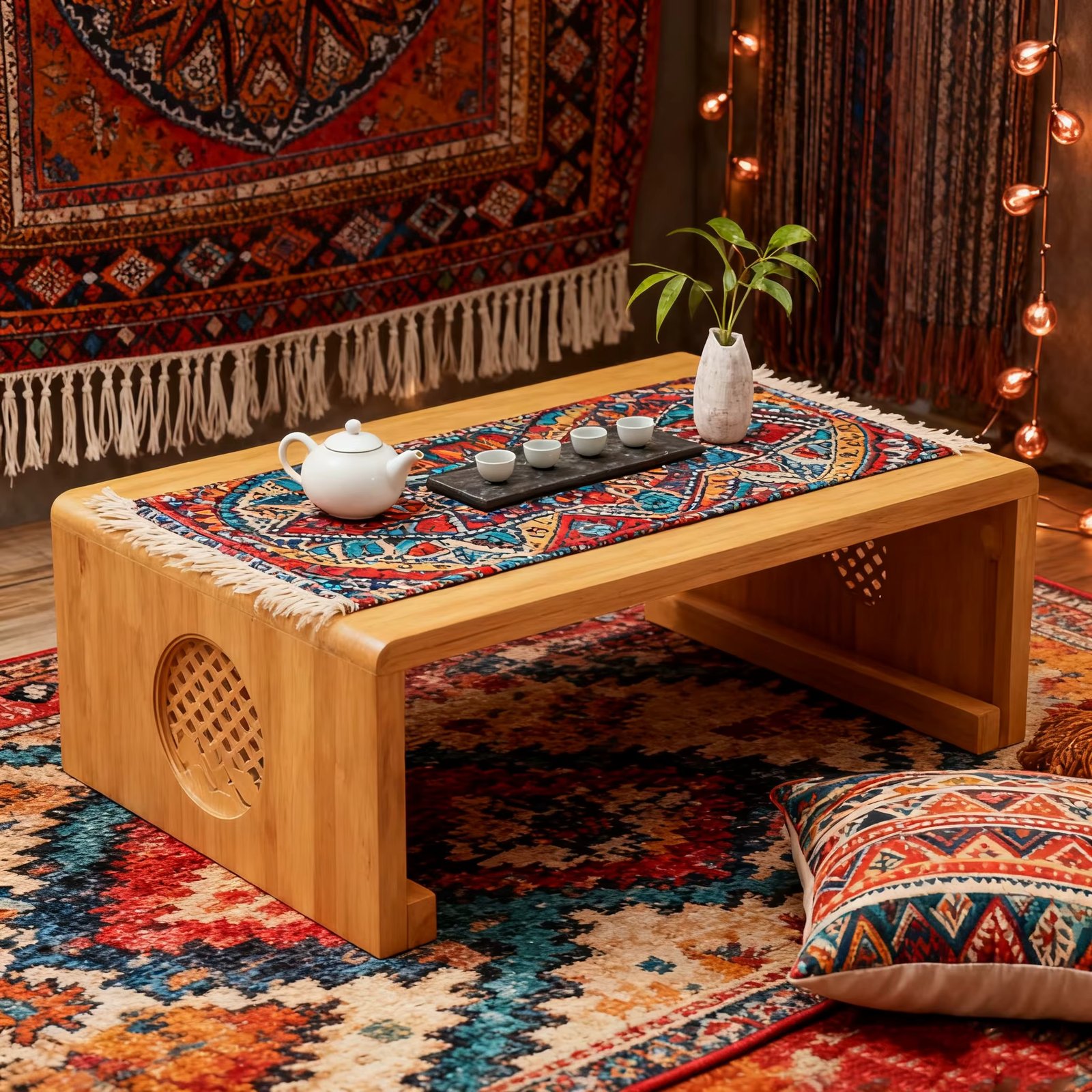 Foldable low floor table, suitable for sitting on the floor, Japanese-style low tea table, no assembly required（120x50x30）