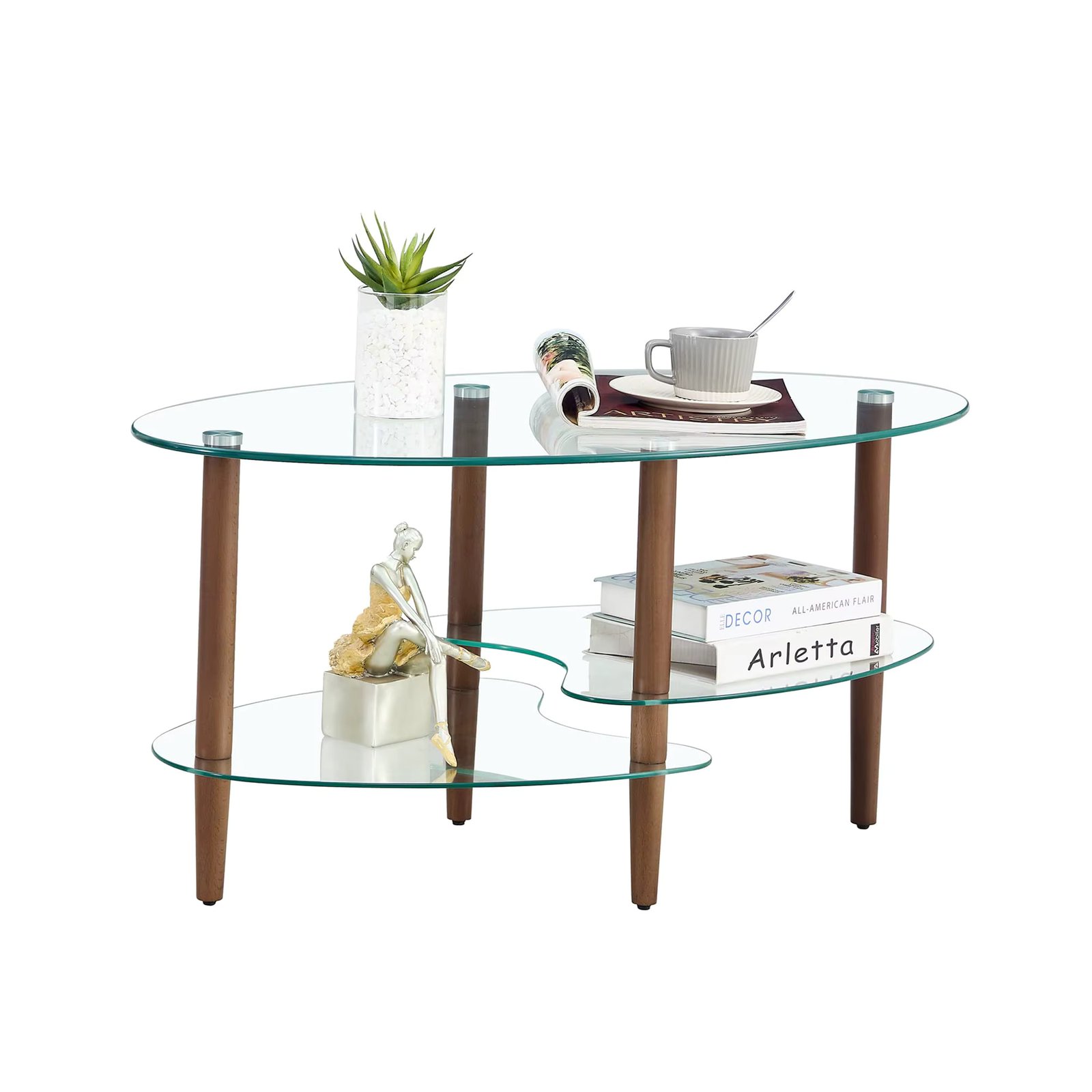 Oval End Table, 220lbs Load Capacity Empered Glass Coffee Table, Modern Side Table For Home Office, 35.43×19.69×17.72in