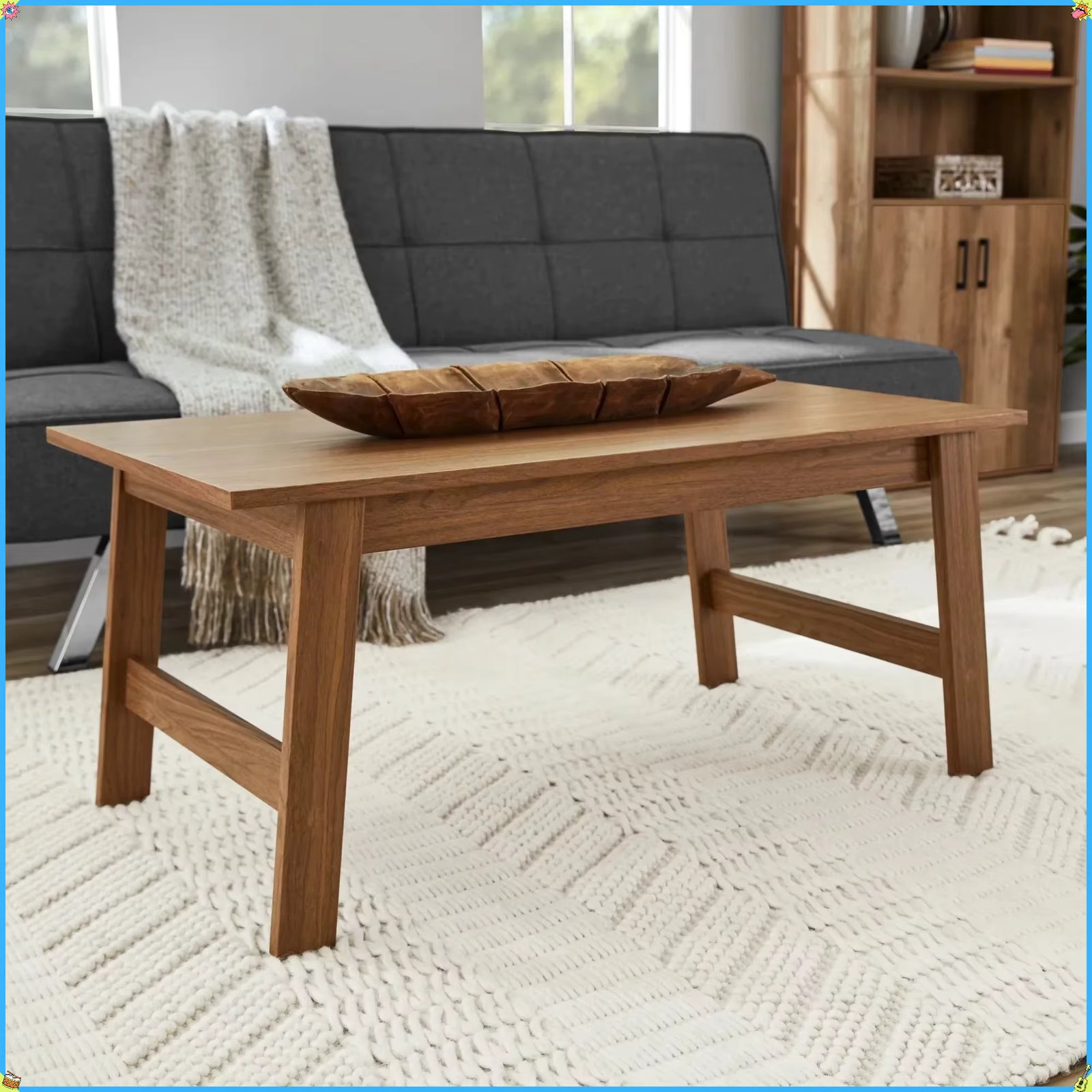 Walnut Rectangle Wood Coffee Table, Modern Sofa Table for Living Room, Farmhouse & Apartment Decor, Sturdy & Versatile