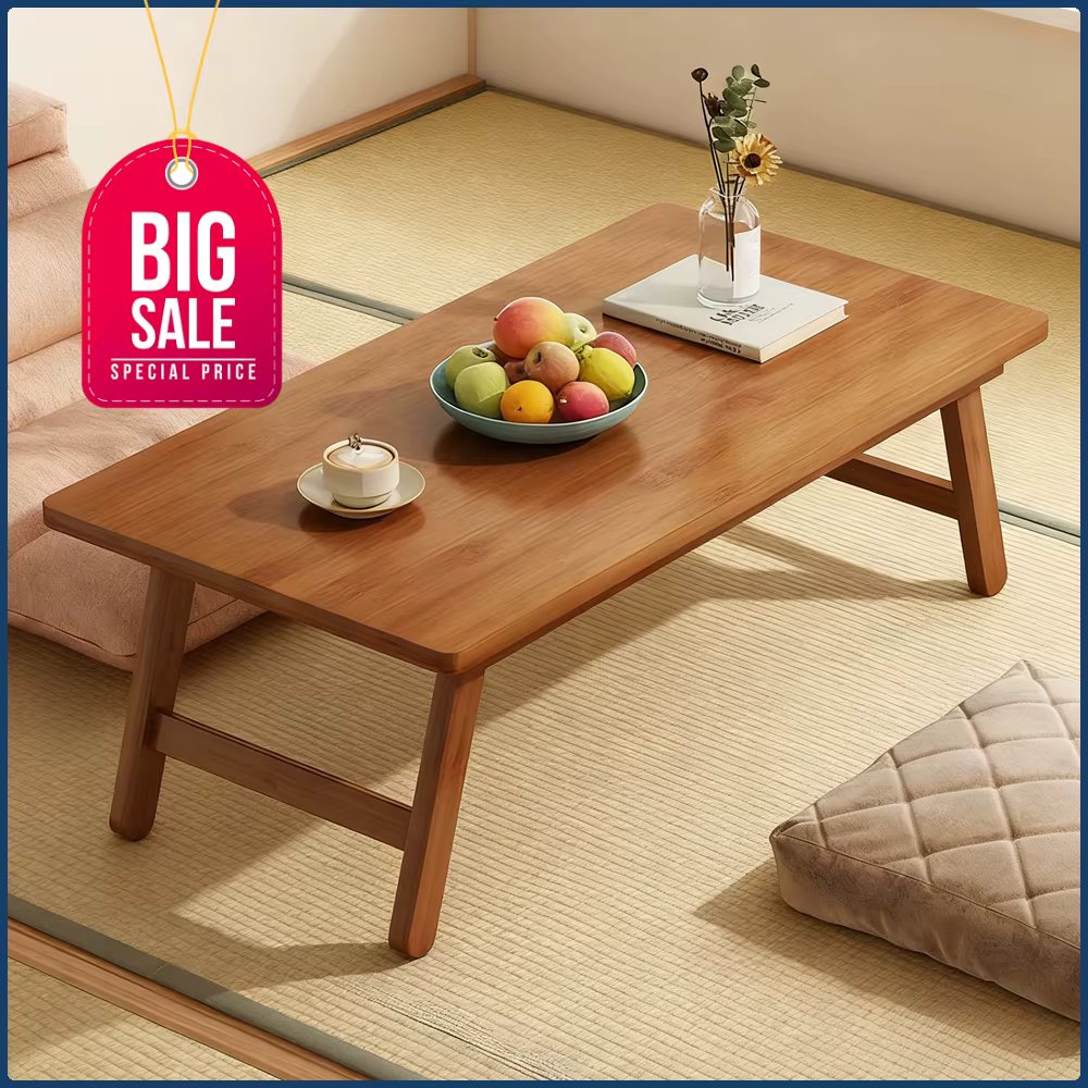 Versatile Foldable Coffee Table – Brown, Bamboo Top, Contemporary Style for Bay Window, Balcony, or Study Area, tea table