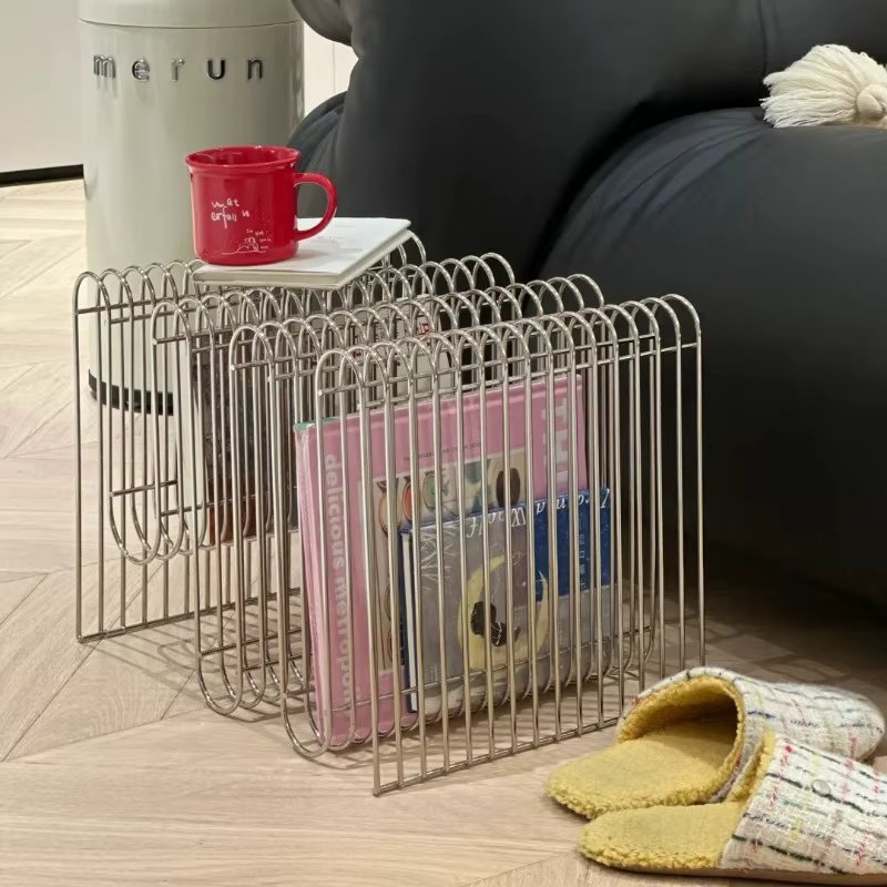 Metal line coffee table living room decorative storage bookshelf floor magazine rack shelf small table sofa edge table