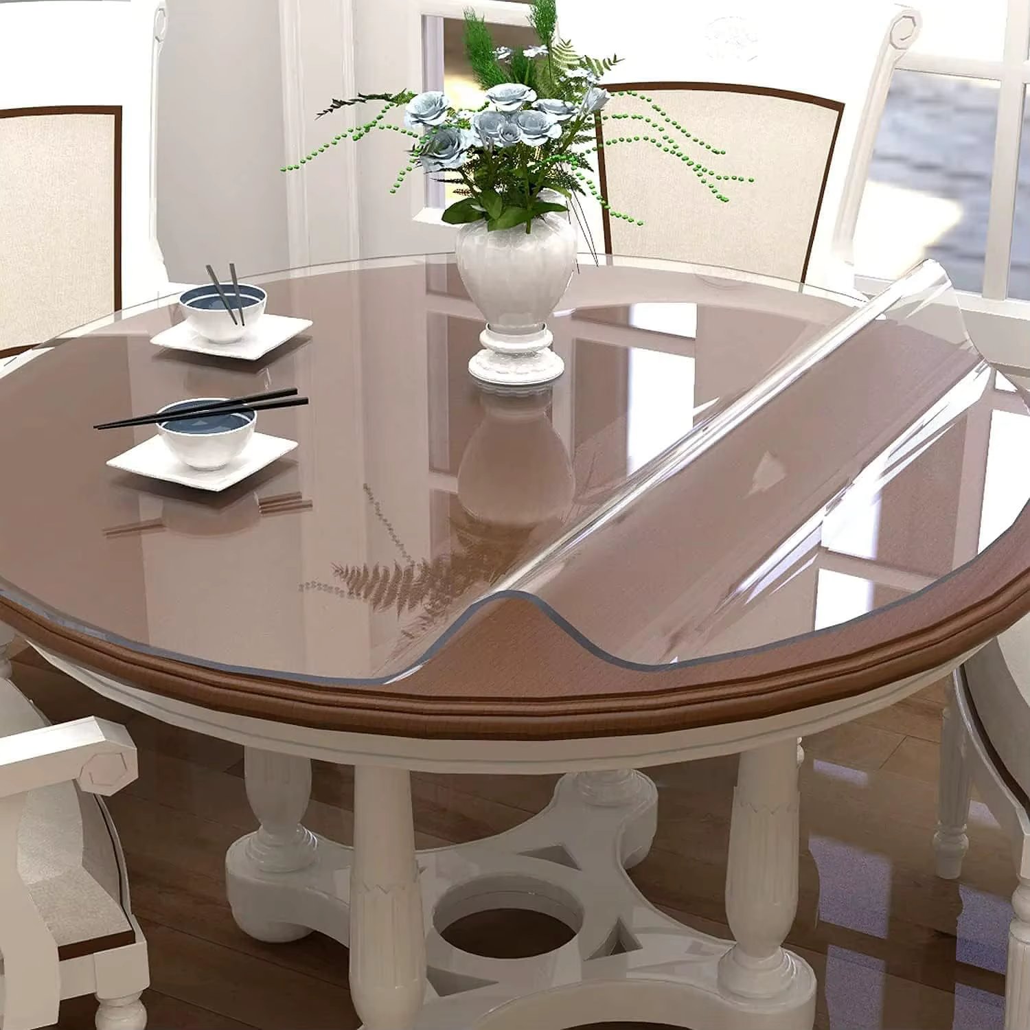 58-Inch Round Clear Table Cover, 2mm Thick Non-Slip Waterproof Oil-Proof Protector for Dining or Conference Tables