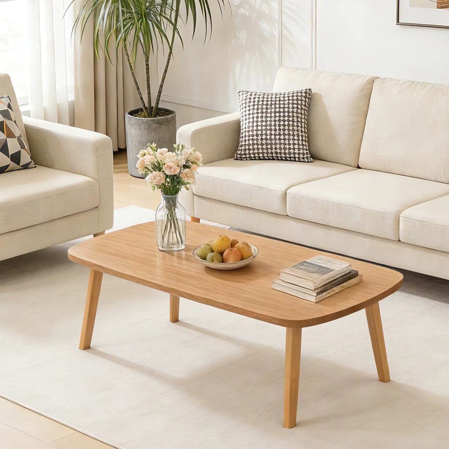 Rectangular Wooden Foldable Coffee Sofa Table Tatami Tea Table with Folding Legs Portable Laptop Desk for Home Office Balcony