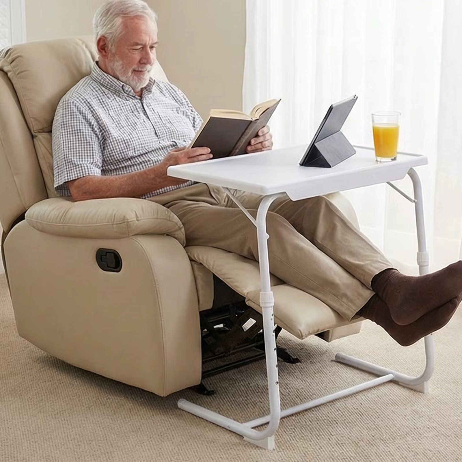 Folding Couch Table Trays with 6 Heights and 3 Tilt Angles Portable Laptop Desk with Cup Holder for Eating Snack Food Home Bed