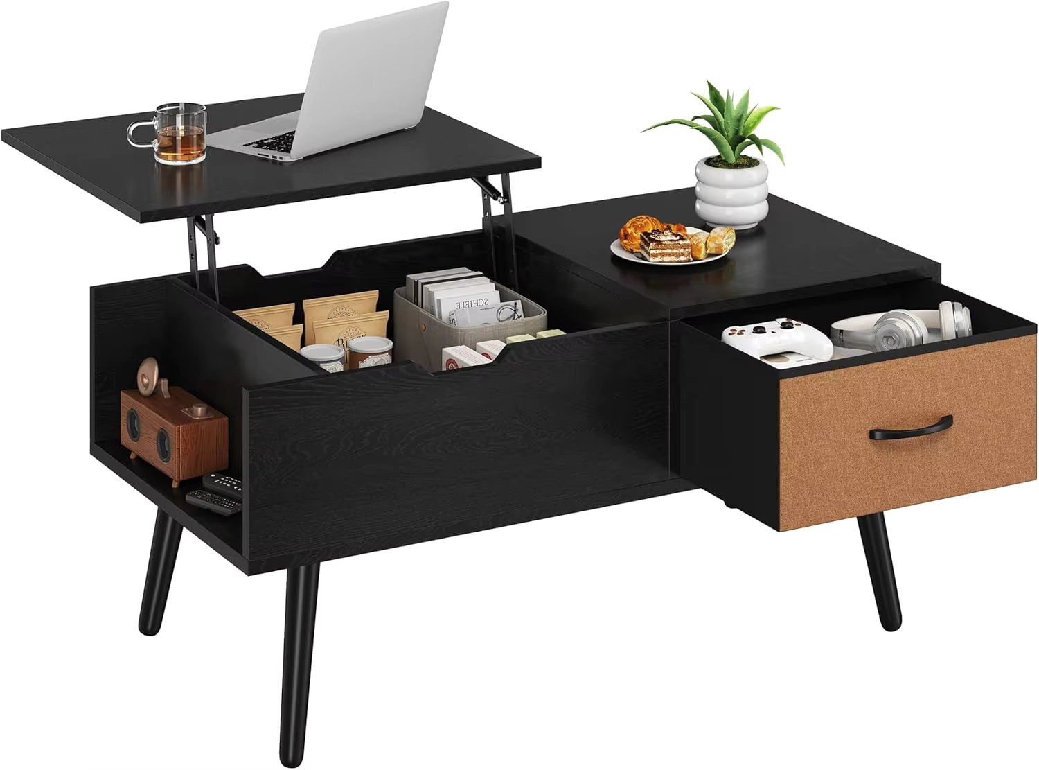 Lift Top Coffee Table with Storage, Modern Wooden Center Table for Living Room, Black