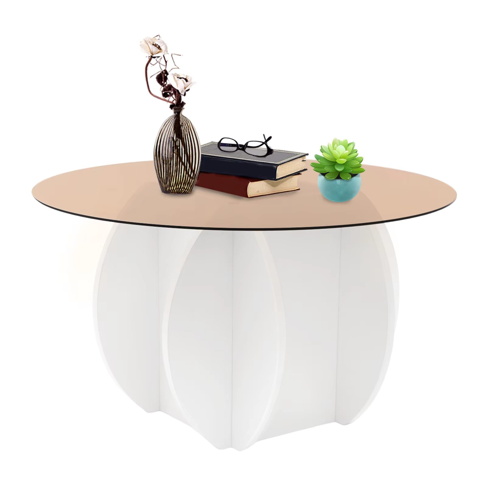 Modern Round Glass Coffee Table Tempered Glass Wood Living Room Center Table Sturdy Small Sofa Side Table for Home Office