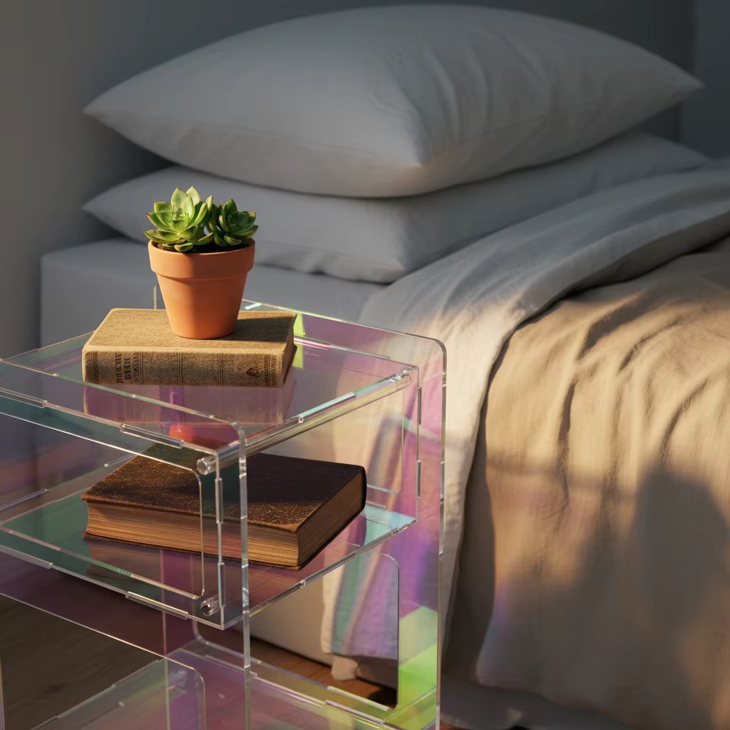 Polished Acrylic Nightstand Side Table | 40x30x50cm, 20kg Capacity, 4 Colors, Modern Living Room Bedroom Furniture