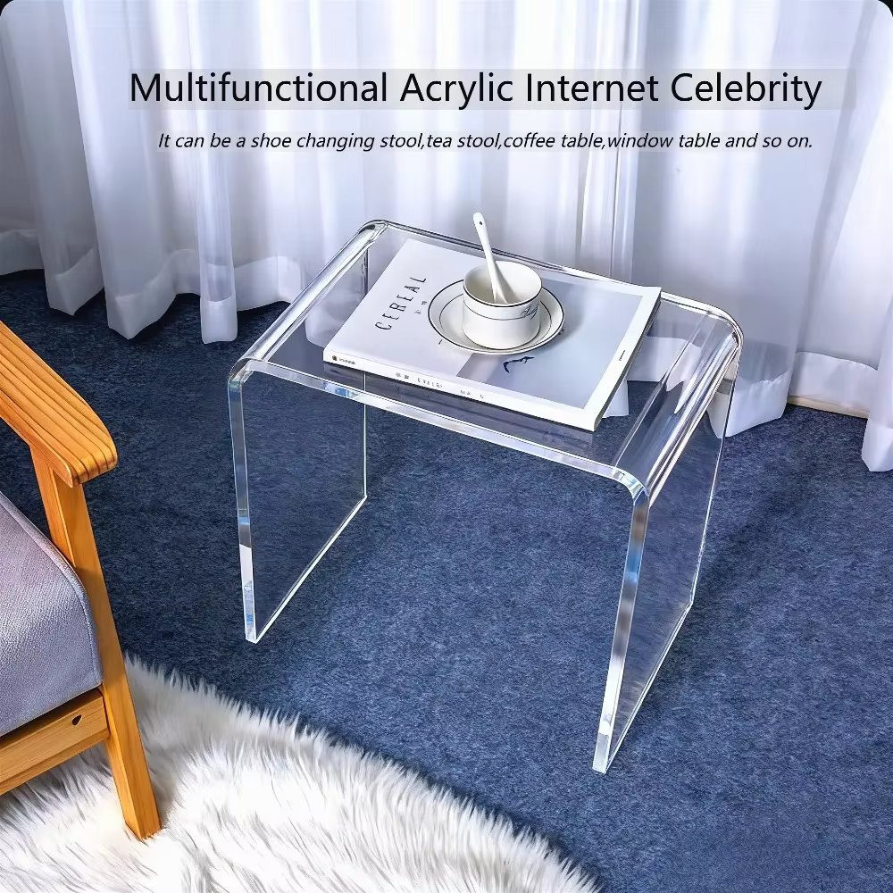 Acrylic Coffee Table Multiuse Acrylic Furniture Modern End Table Japanese Floor Table for Office Living Room Porch Family Garden