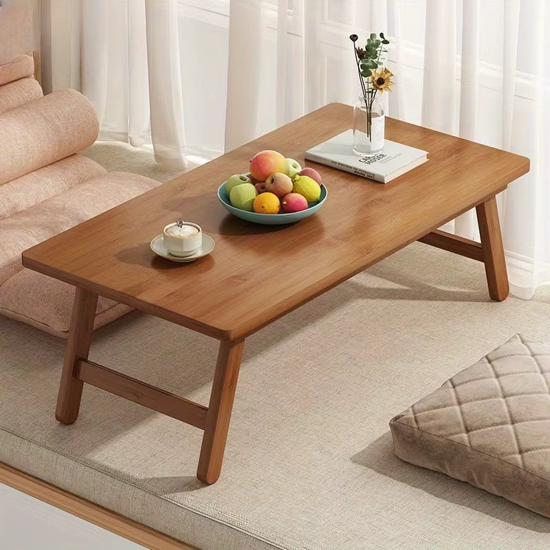 Versatile Foldable Coffee Table – Brown, Bamboo Top, Contemporary Style for Bay Window, Balcony, or Study Area