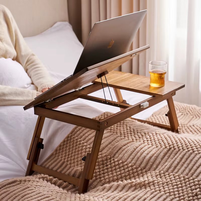 Free installation folding bed table, bamboo and wood multifunctional computer desk, bedroom home study desk, flip small table