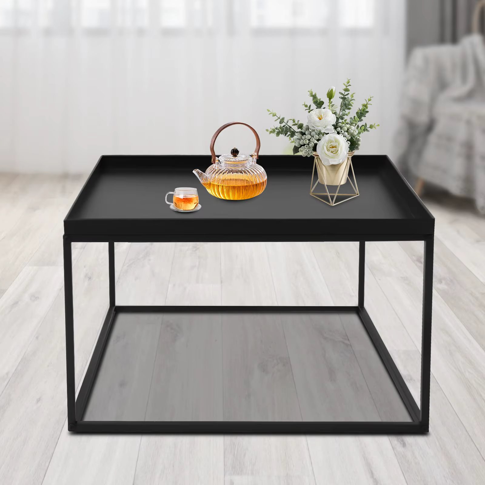 Cncest Tray Square End Table, Metal Side Table, Waterproof Coffee Table Sofa Side Table, for Bedroom Living Room Balcony Office