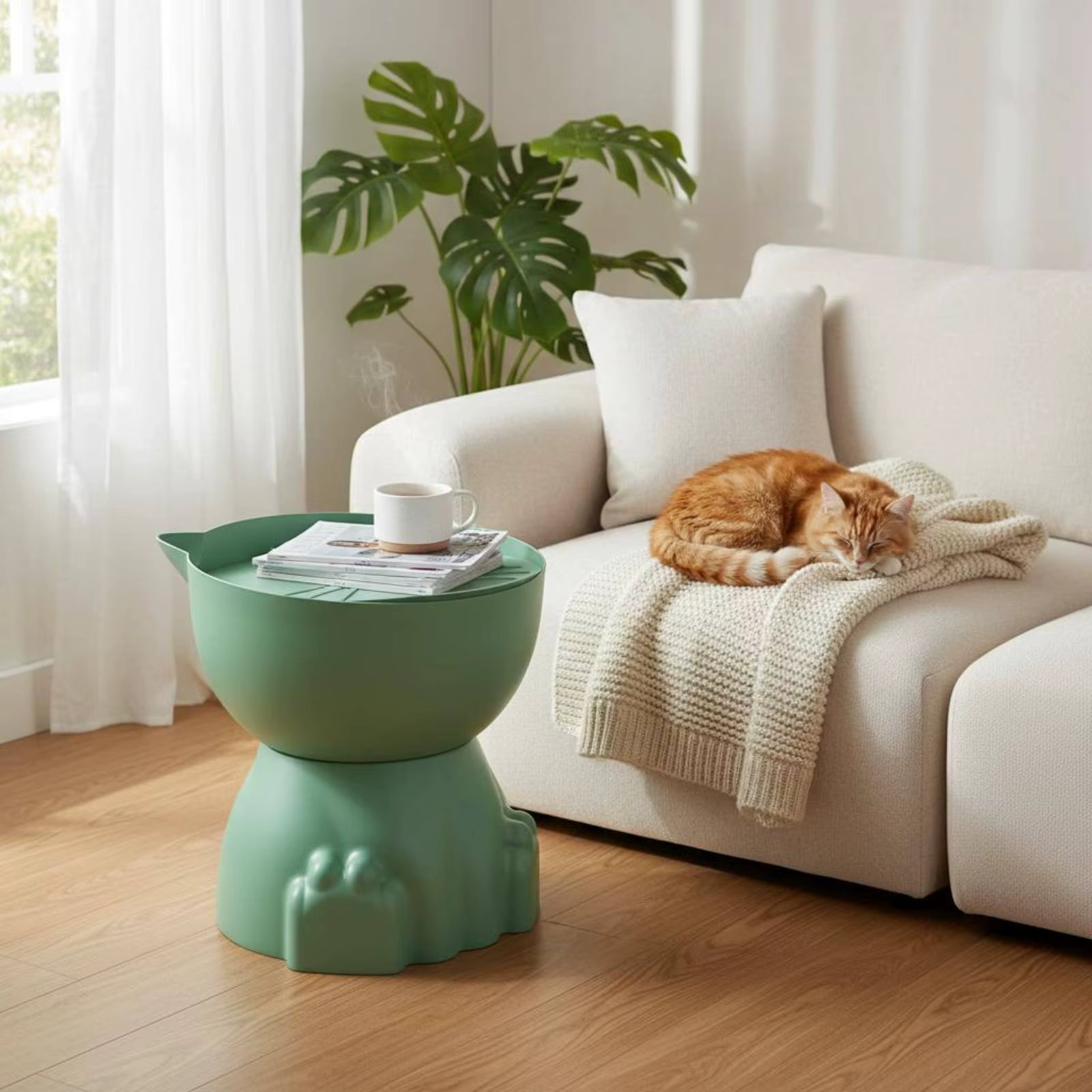 Cream Design Decorative Table Adorable Design Small Round Side Table Nightstand Easy to Assemble Rounded Edges for Children