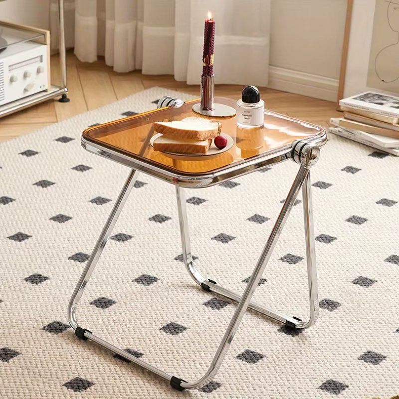Chic Transparent Folding Side Table – Modern Coffee Table with Metal Frame, Ideal for Living Room Bedroom & Compact Storage
