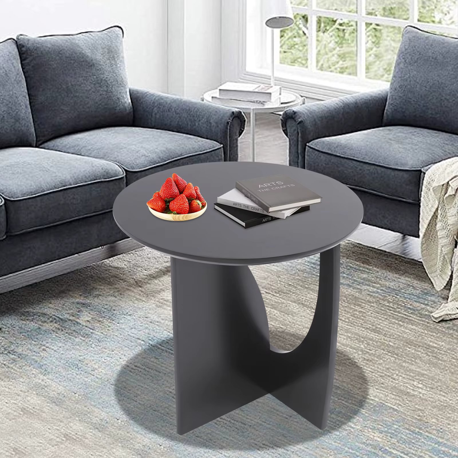 Modern Solid Wood Side Table Round End Table With 55lbs Load Capacity For Living Room Bedroom Office