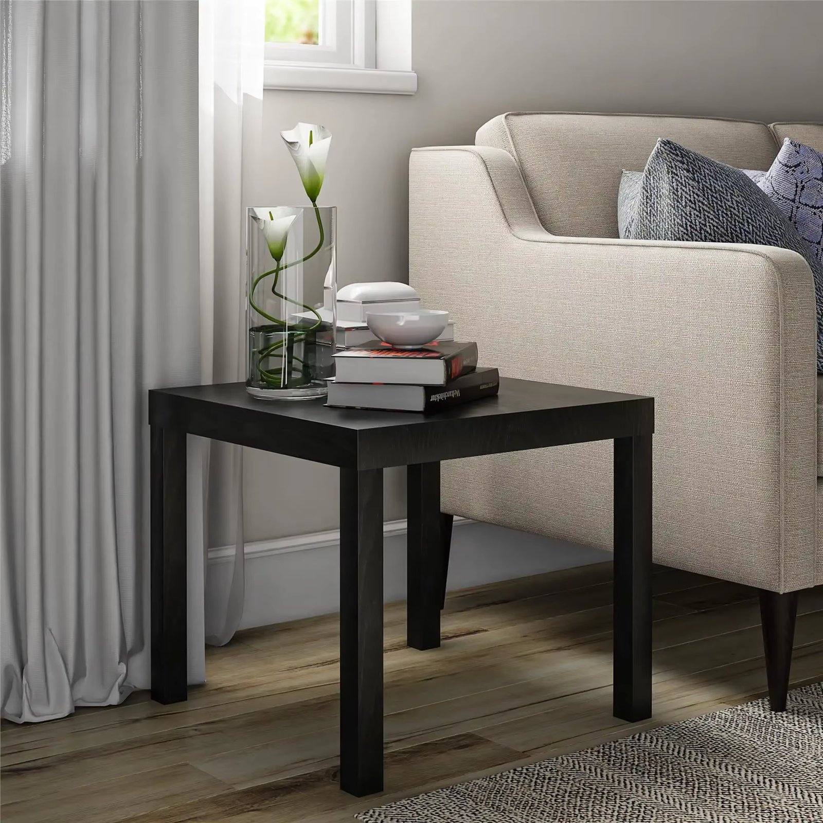Black Oak End Table – Simple & Sturdy Design, Modern Nightstand for Living Room, Bedroom & Office, Easy Assembly.