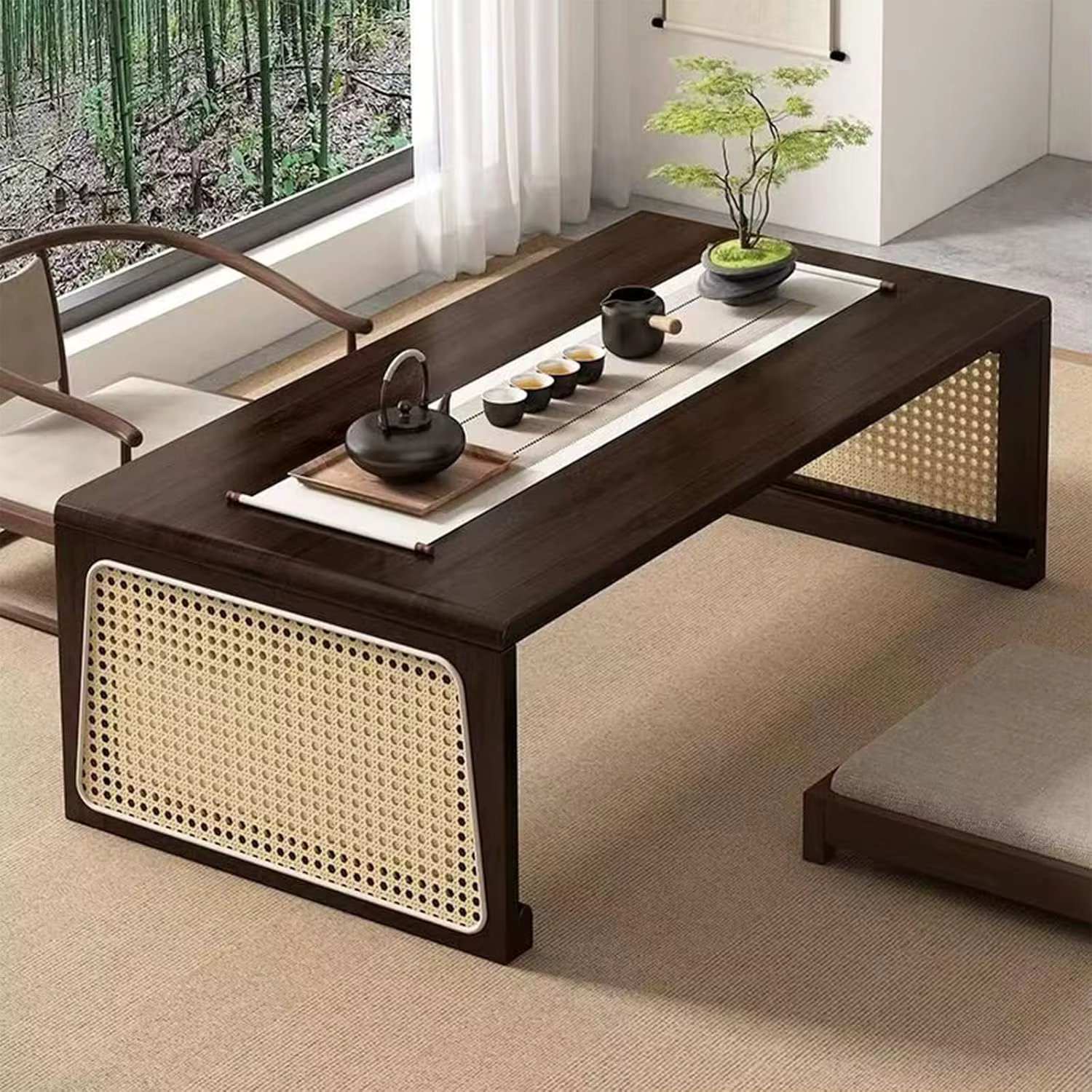 Japanese Floor Table: Large Portable Folding Coffee Table Solid Wood Japanese Dining Table – No Assembly Low Foldable Ja