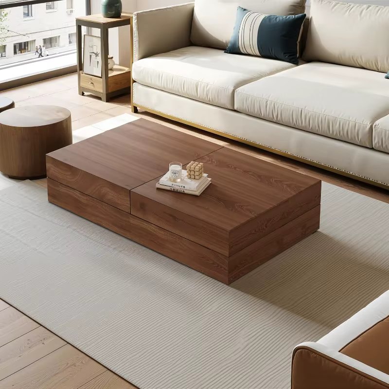 Mid-Century Modern Farmhouse 47.2-81.8″ Expandable Coffee Table, Adjustable Center Table with Large Storage for Living Room