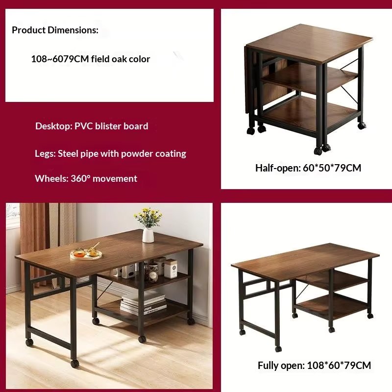 Portable Folding Dining Table Space Saving Compact Rectangular Kitchen Table Mobile Easy Storage Apartment Studio Tables