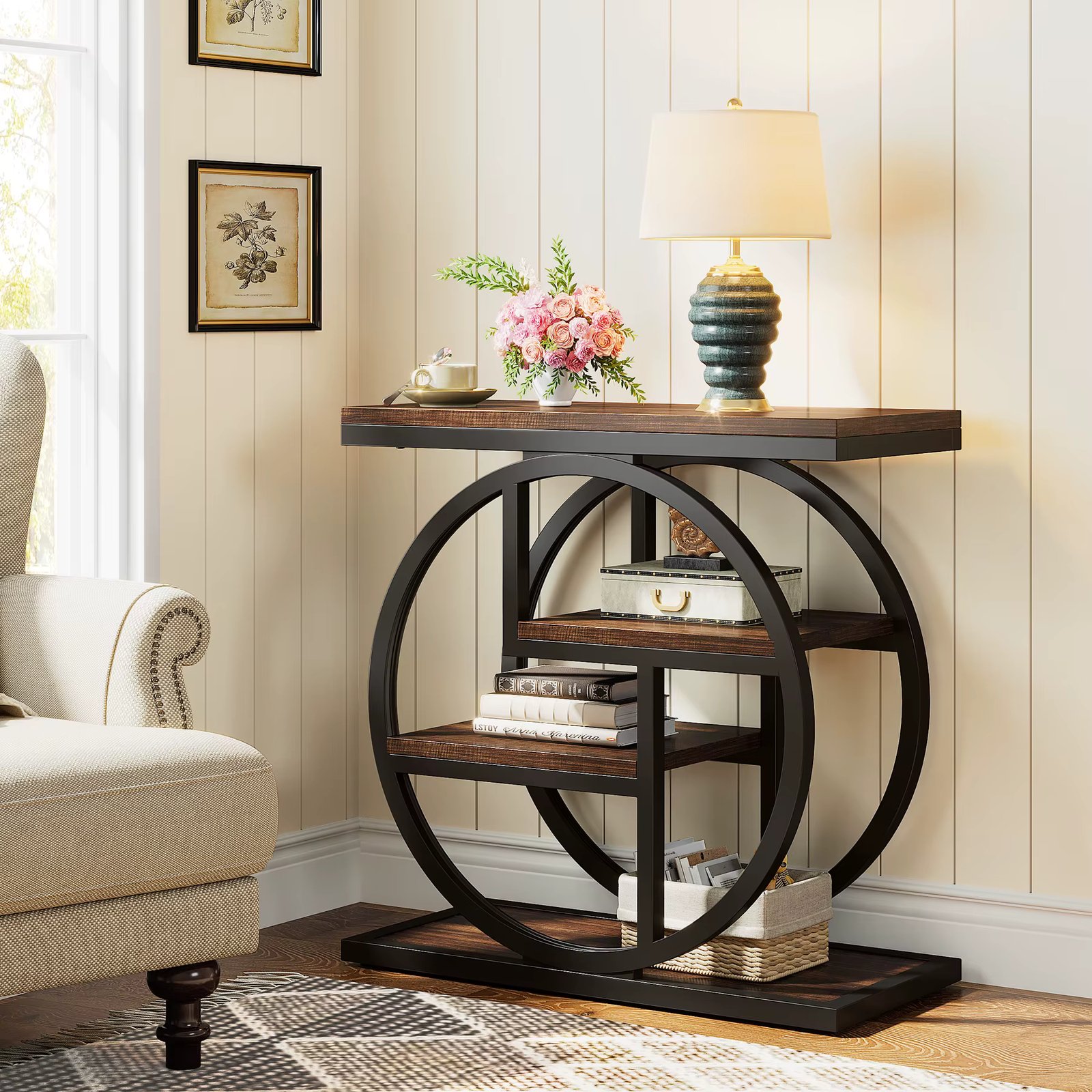 Tribesigns End Table for Living Room, 4-Tier Narrow Side Table with Storage Shelves, Industrial Bedside Table for Bedroom