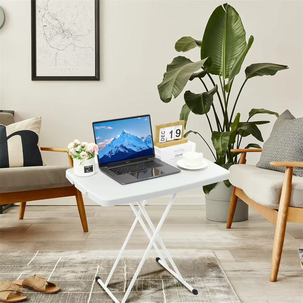 Foldable Personal Table,Small Height Adjustable Rectangular Snack Laptop Table for Living Room Camping Dorm Bedroom 76 * 50cm